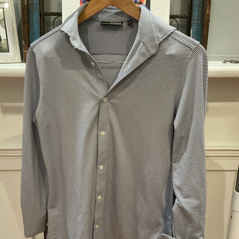 Murano Navy and White Striped Casual Shirt
